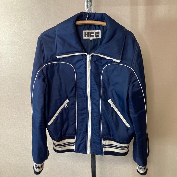 Vintage HCC Henri Charles Colsenet Size 54 Blue Bomber Style Puffer Jacket Swiss - Picture 1 of 7